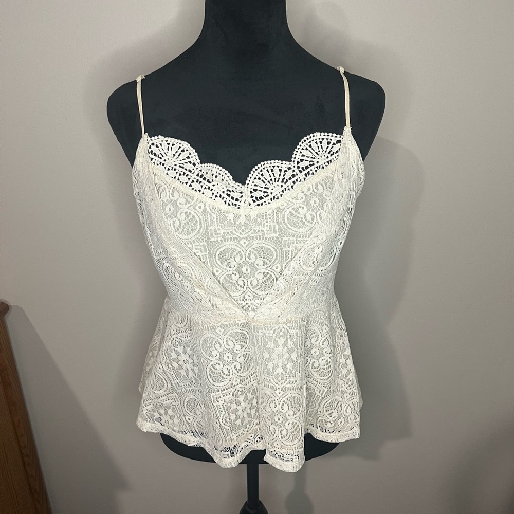 june & hudson Lace Cream Spaghetti Strap Tank Top